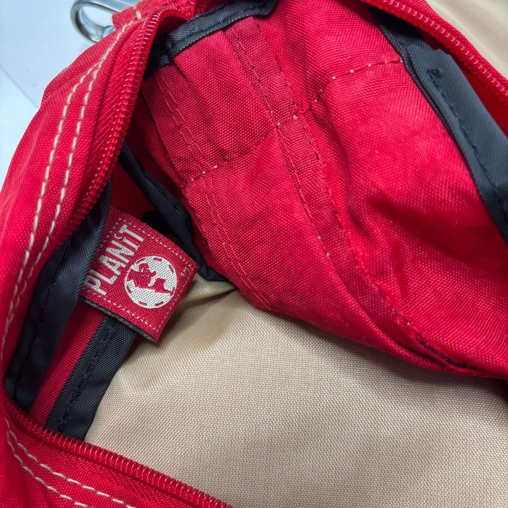 PLANIT Red Nylon Messenger Bag Retro Y2K Multi Pocket Crossbody Techwear